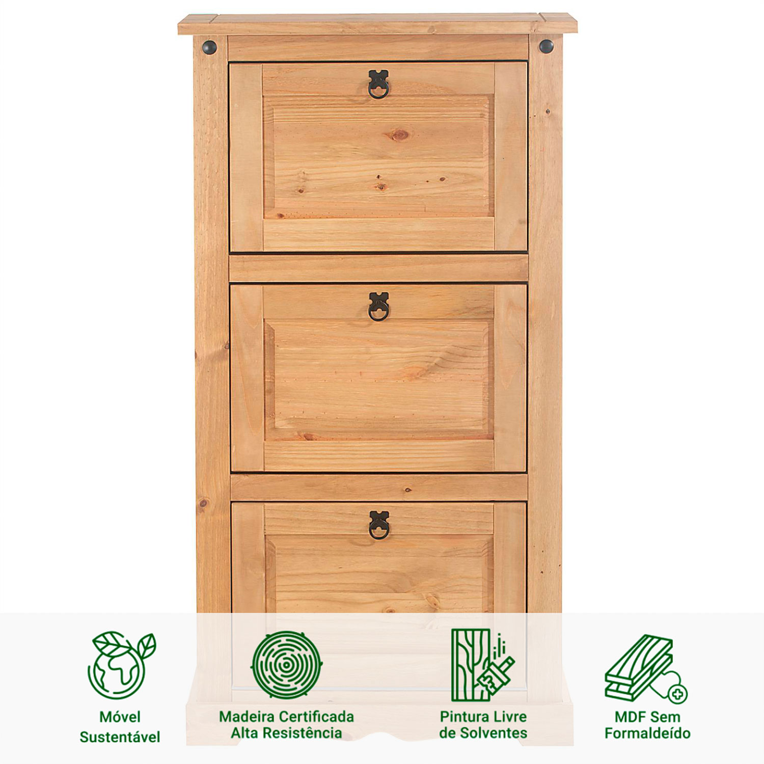 Sapateira Vertical Organizadora Madeira 3 Portas 15 Pares Rustico