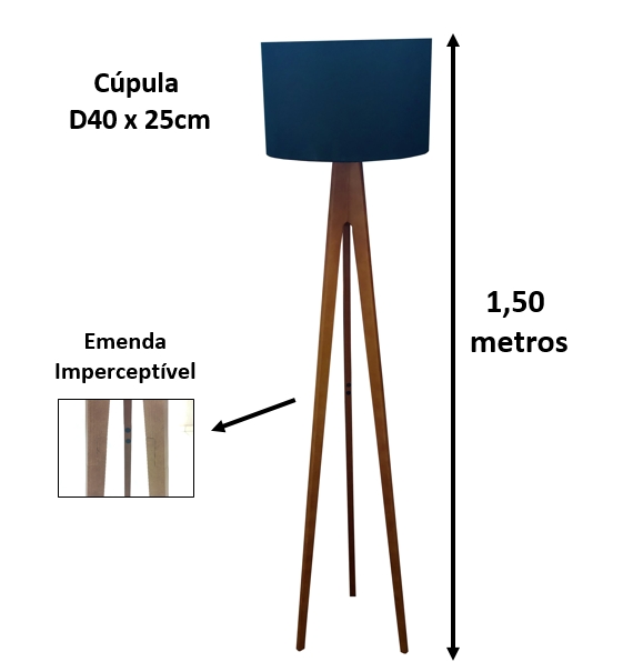 Luminária Coluna de Chão Tripé Wells Desmontável Cup Preta