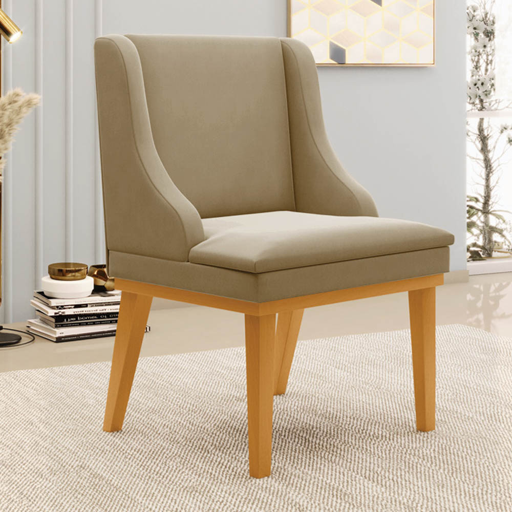 Cadeira Estofada para Sala de Jantar Base Fixa de Madeira Castanho Lia Suede Marrom RT - Ibiza