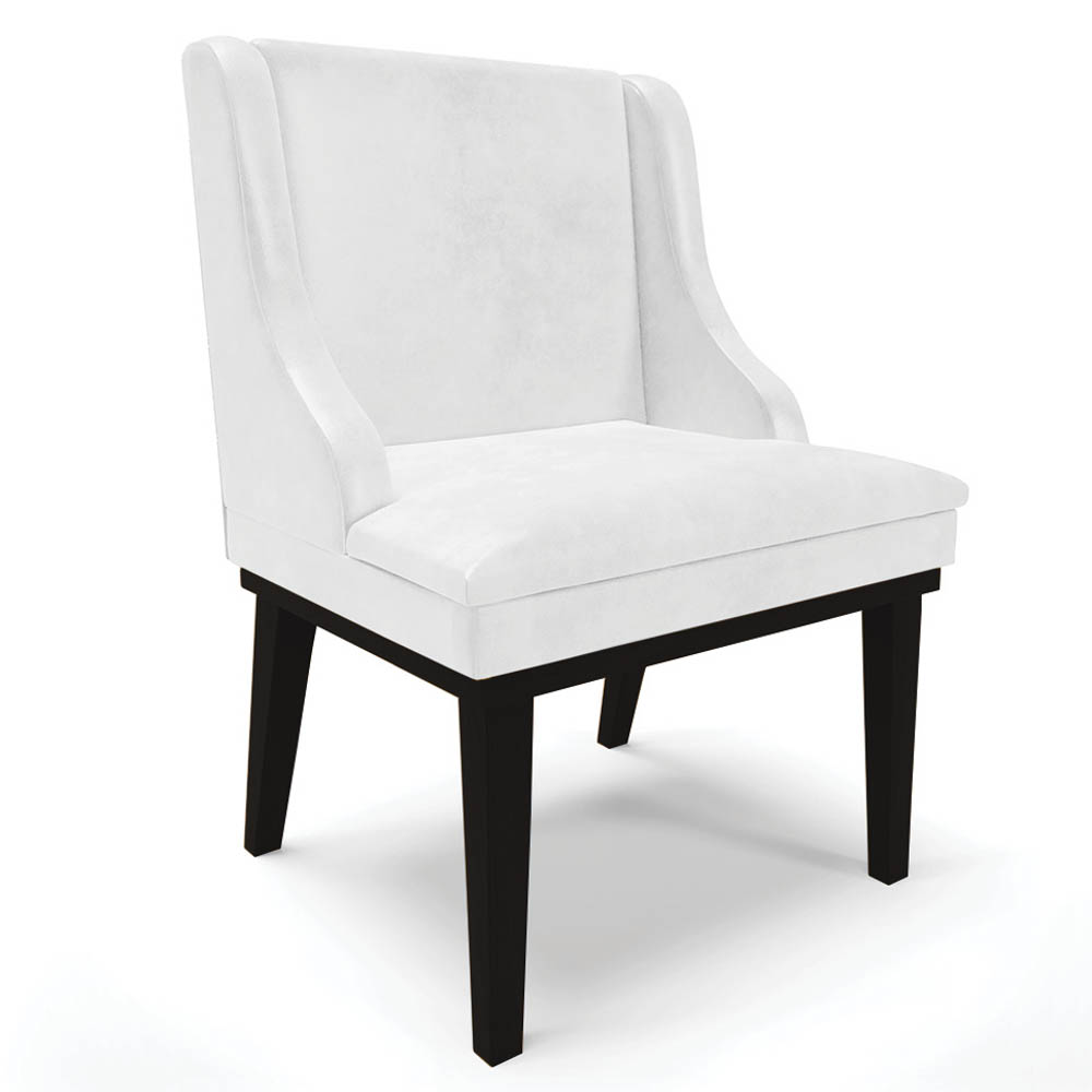 Cadeira Estofada para Sala de Jantar Base Fixa de Madeira Preto Lia Sintético Premium Branco - Ibiza
