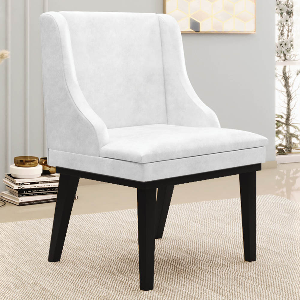 Cadeira Estofada para Sala de Jantar Base Fixa de Madeira Preto Lia Sintético Premium Branco - Ibiza