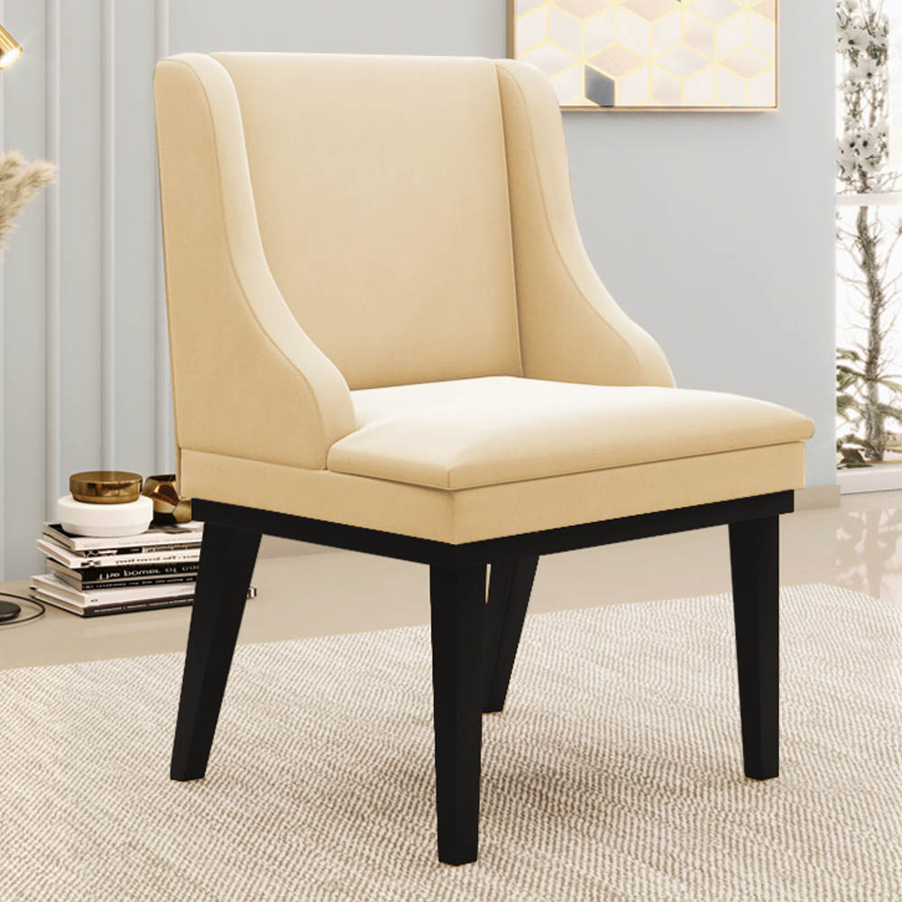 Cadeira Estofada para Sala de Jantar Base Fixa de Madeira Preto Lia Suede Bege - Ibiza