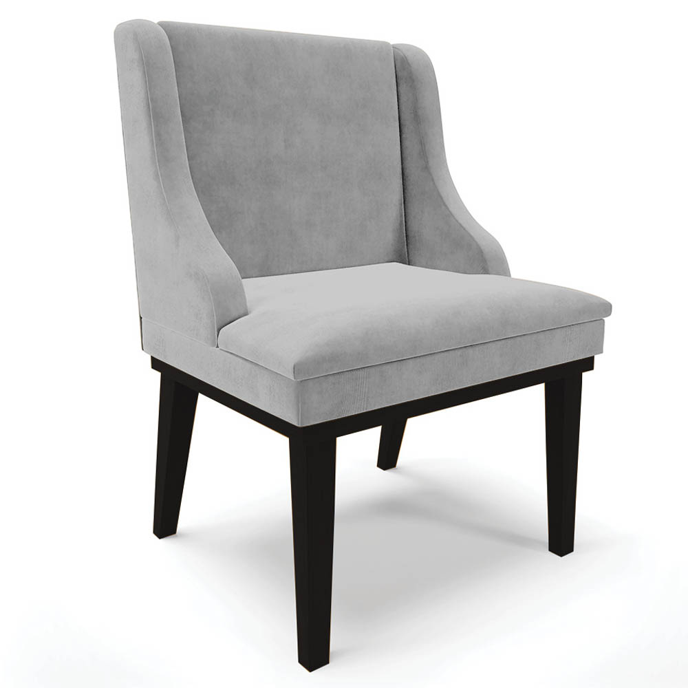 Cadeira Estofada para Sala de Jantar Base Fixa de Madeira Preto Lia Suede Cinza - Ibiza