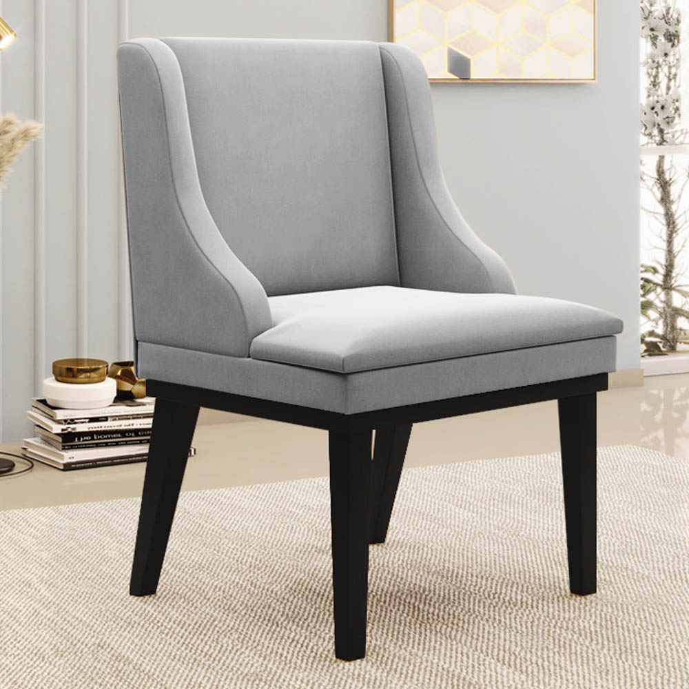 Cadeira Estofada para Sala de Jantar Base Fixa de Madeira Preto Lia Suede Cinza - Ibiza