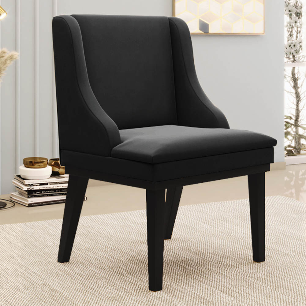 Cadeira Estofada para Sala de Jantar Base Fixa de Madeira Preto Lia Suede Preto - Ibiza