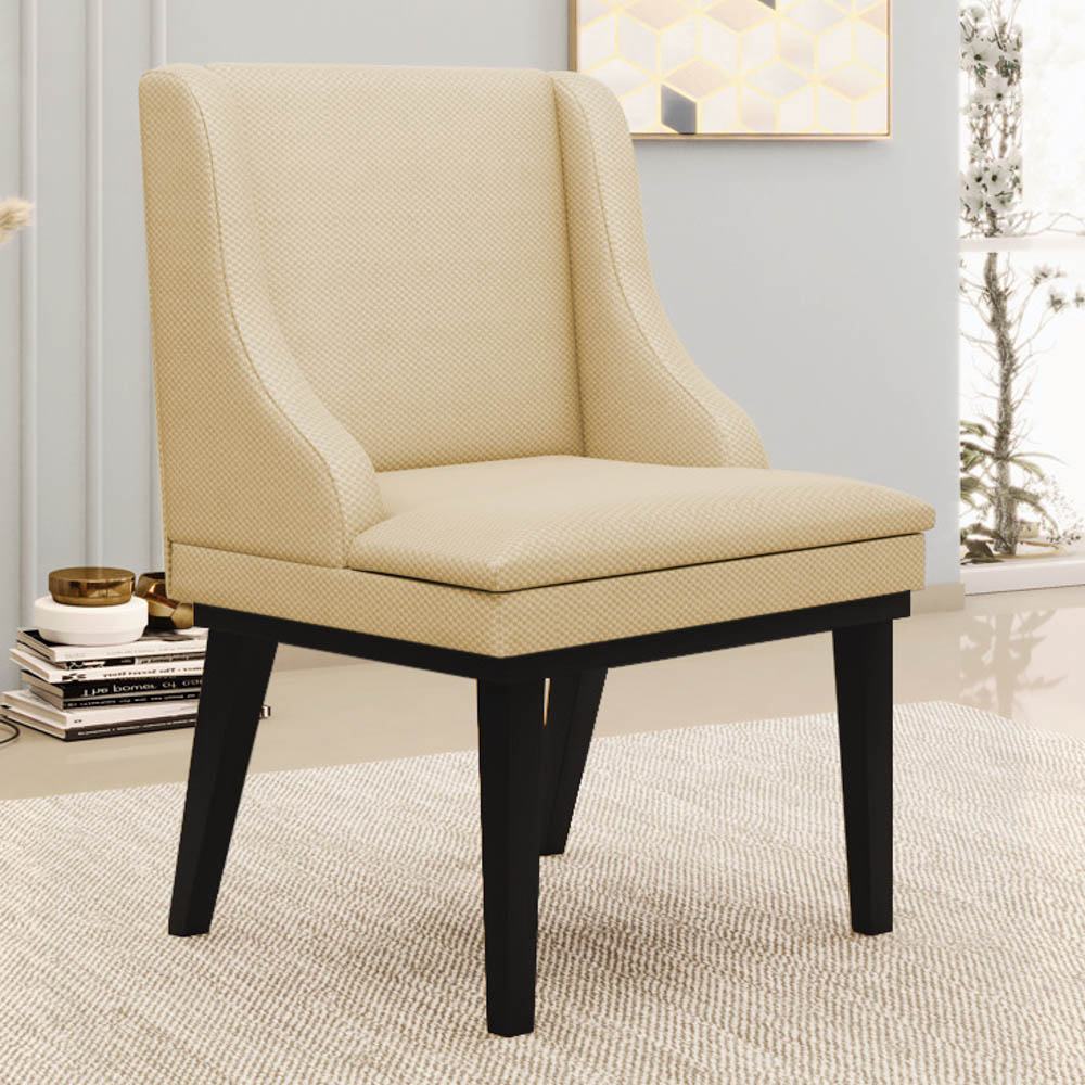 Cadeira Estofada para Sala de Jantar Base Fixa de Madeira Preto Lia Veludo Luxo Off White - Ibiza