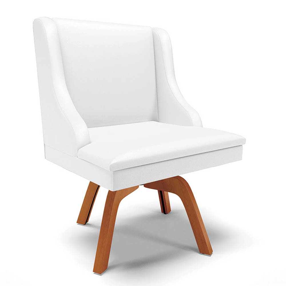 Cadeira Estofada para Sala de Jantar Base Giratória de Madeira Lia Sintético Branco - Ibiza