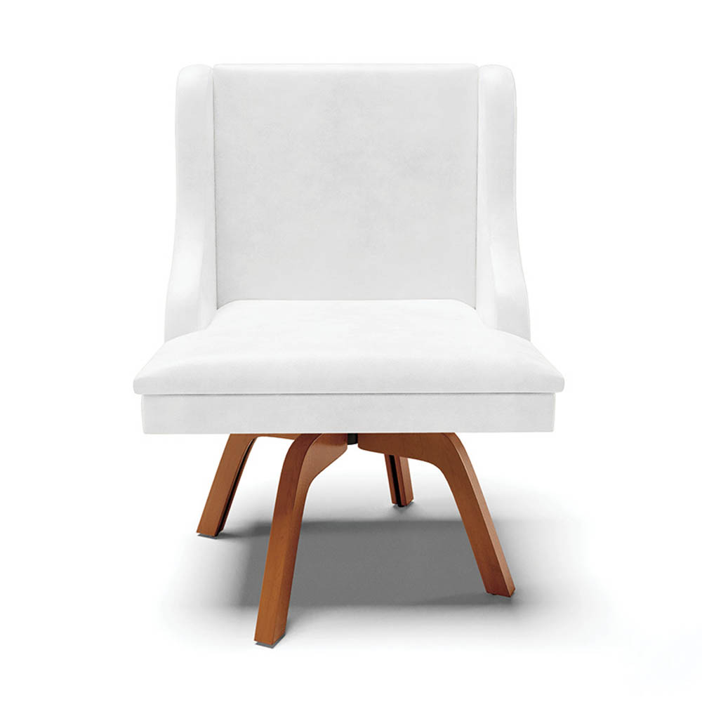 Cadeira Estofada para Sala de Jantar Base Giratória de Madeira Lia Sintético Premium Branco - Ibiza