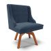 Cadeira Estofada para Sala de Jantar Base Giratória de Madeira Lia Suede Azul Marinho - Ibiza