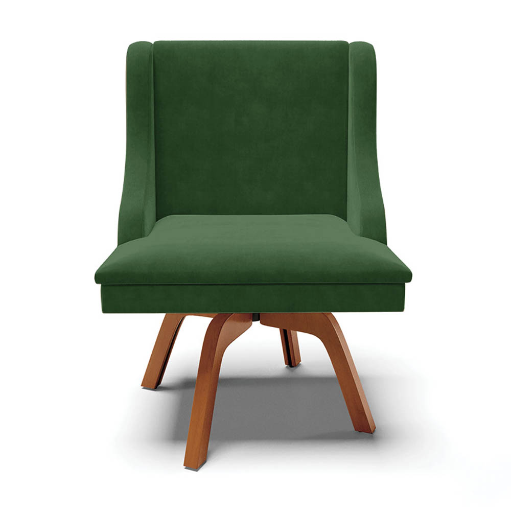 Cadeira Estofada para Sala de Jantar Base Giratória de Madeira Lia Suede Verde - Ibiza