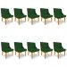Kit 10 Cadeiras Estofadas para Sala de Jantar Base Fixa de Madeira Castanho Lia Veludo Verde - Ibiza