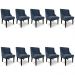 Kit 10 Cadeiras Estofadas para Sala de Jantar Base Fixa de Madeira Preto Lia Suede Azul Marinho - Ibiza
