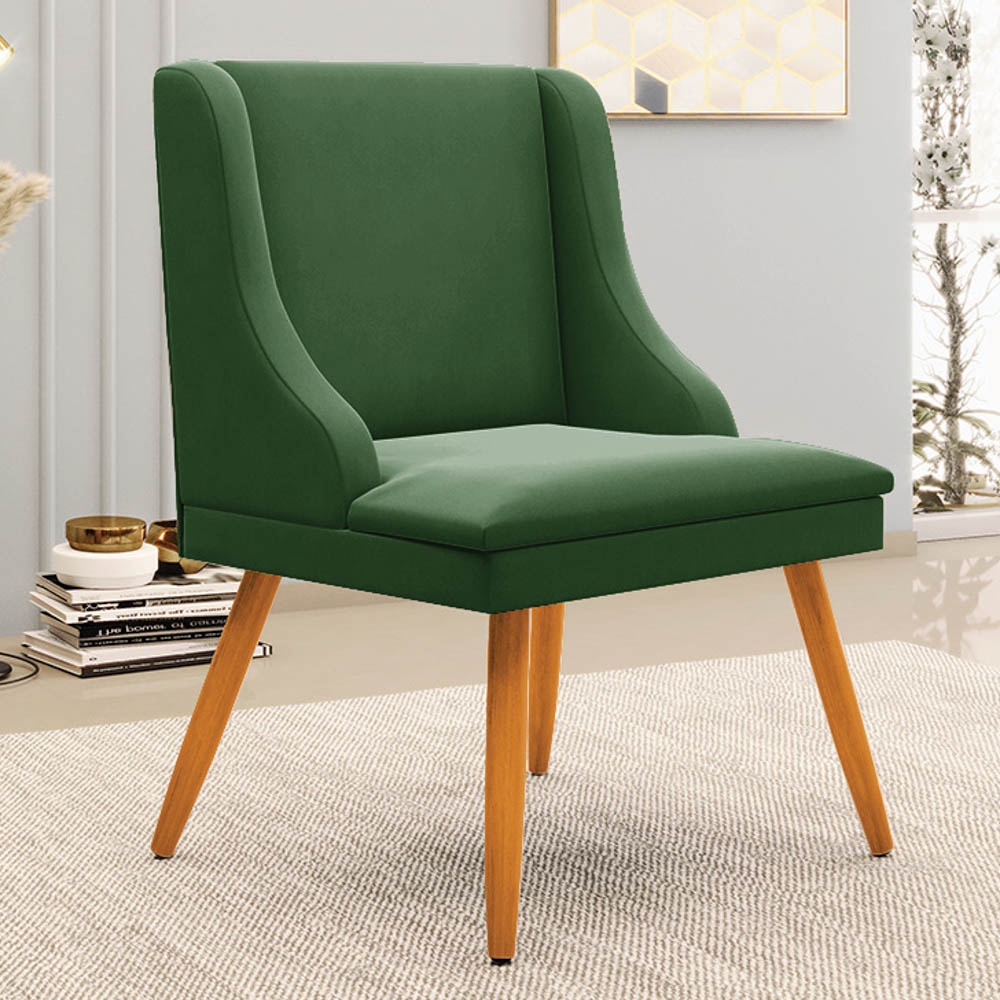 Kit 10 Cadeiras Estofadas para Sala de Jantar Pés Palito Lia Suede Verde - Ibiza