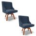 Kit 2 Cadeiras Estofadas Base Giratória de Madeira Lia Suede Azul Marinho - Ibiza
