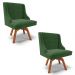 Kit 2 Cadeiras Estofadas Base Giratória de Madeira Lia Suede Verde - Ibiza