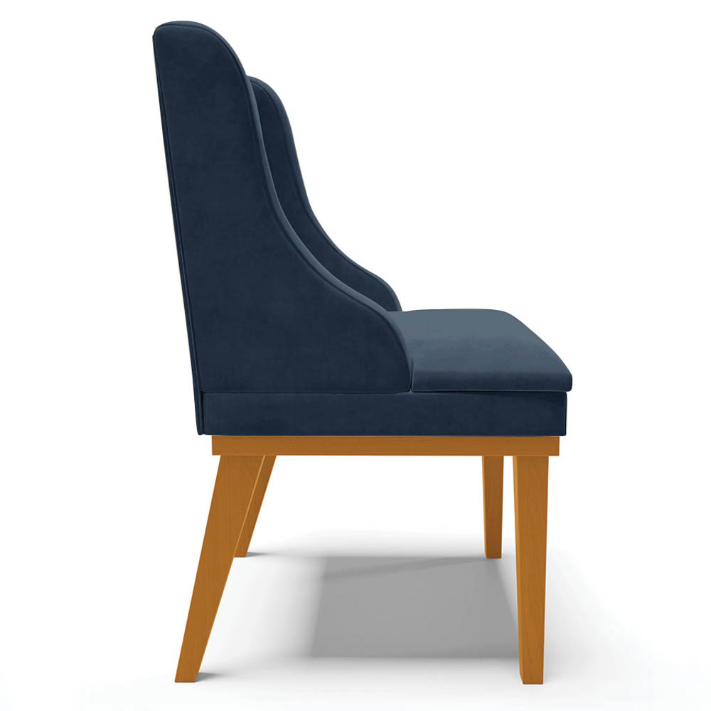 Kit 2 Cadeiras Estofadas para Sala de Jantar Base Fixa de Madeira Castanho Lia Suede Azul Marinho - Ibiza
