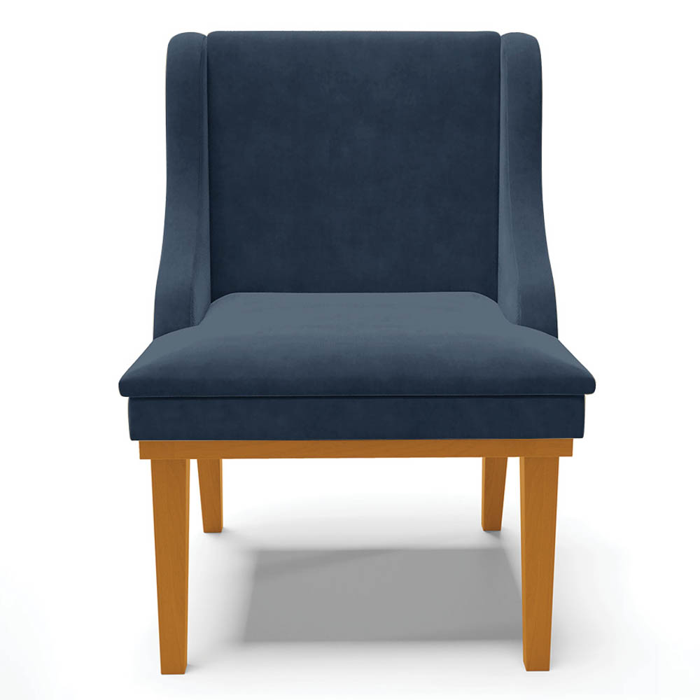 Kit 2 Cadeiras Estofadas para Sala de Jantar Base Fixa de Madeira Castanho Lia Suede Azul Marinho - Ibiza