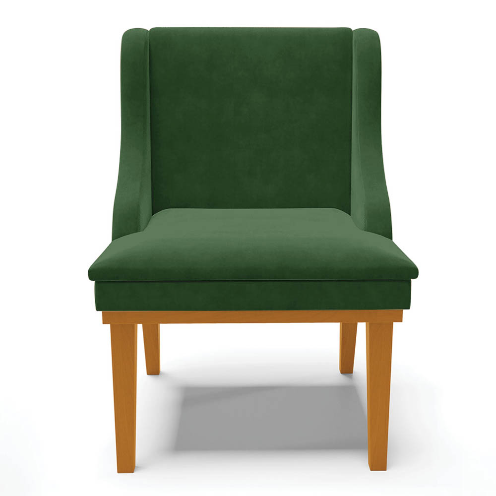 Kit 2 Cadeiras Estofadas para Sala de Jantar Base Fixa de Madeira Castanho Lia Suede Verde - Ibiza