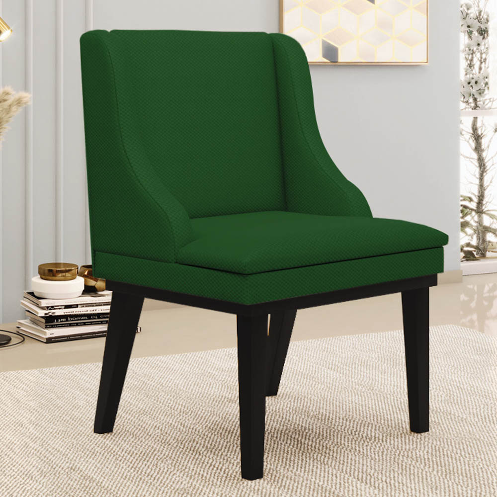 Kit 2 Cadeiras Estofadas para Sala de Jantar Base Fixa de Madeira Preto Lia Veludo Luxo Verde - Ibiza