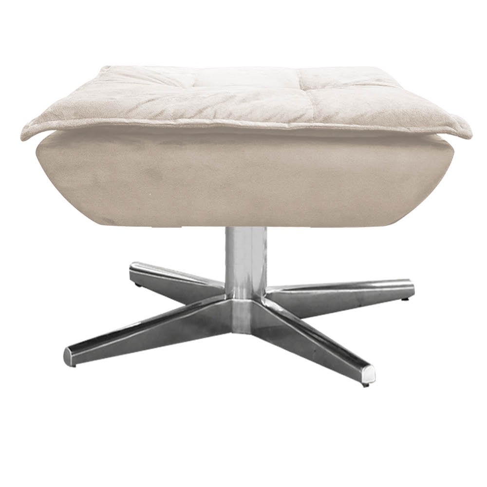 Kit 2 Poltronas Decorativas Base Giratória Cromada com Puff Opla Suede Bege - Ibiza