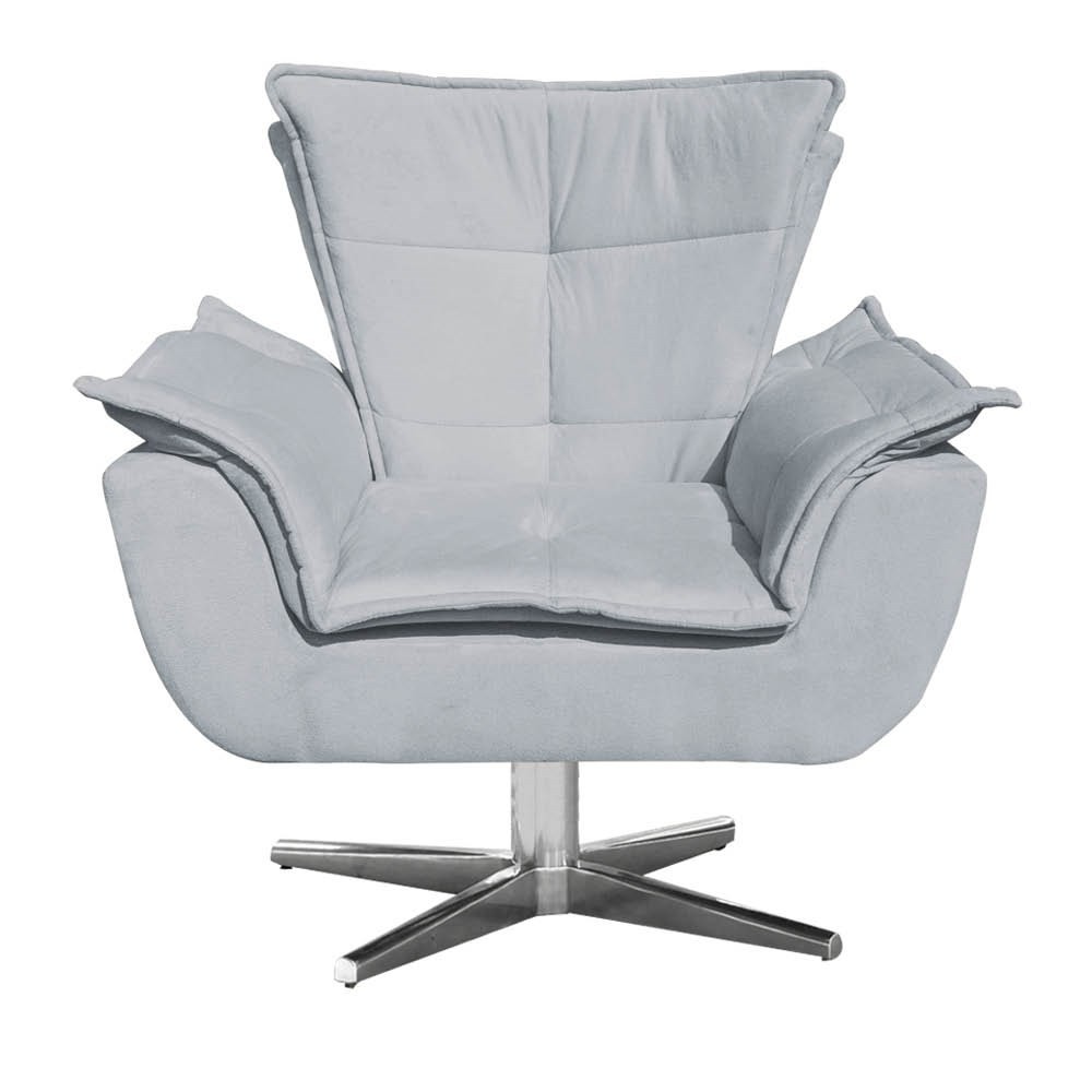 Kit 2 Poltronas Decorativas Base Giratória Cromada com Puff Opla Suede Cinza - Ibiza