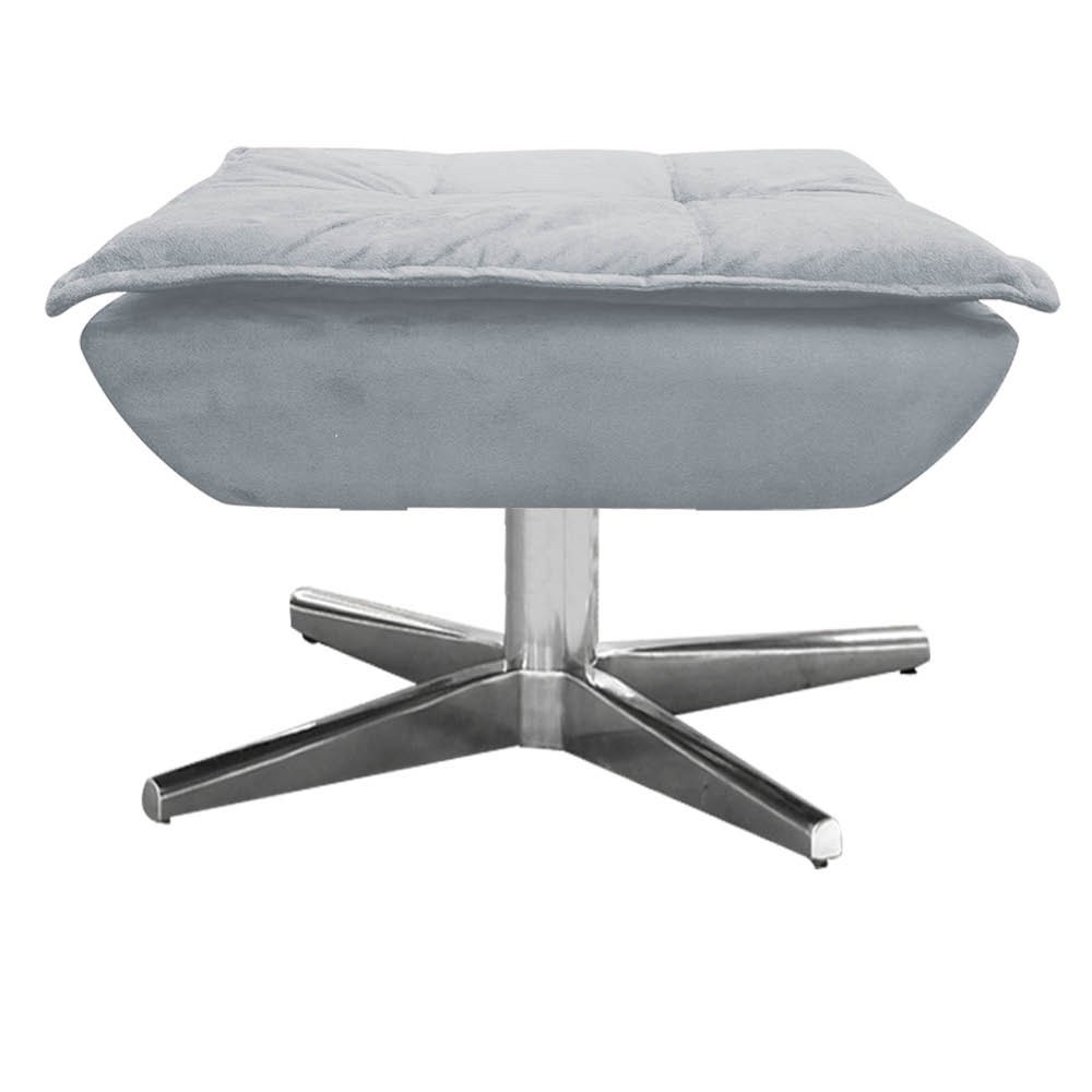 Kit 2 Poltronas Decorativas Base Giratória Cromada com Puff Opla Suede Cinza - Ibiza