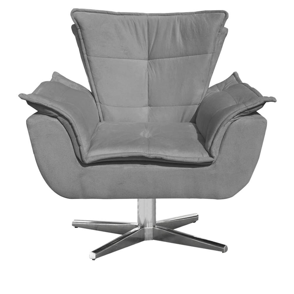 Kit 2 Poltronas Decorativas Base Giratória Cromada com Puff Opla Suede Grafite - Ibiza
