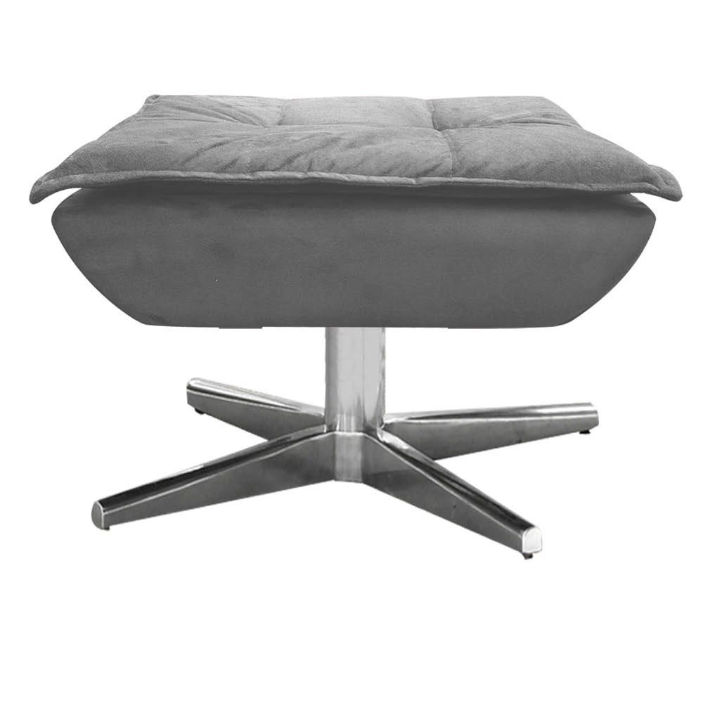 Kit 2 Poltronas Decorativas Base Giratória Cromada com Puff Opla Suede Grafite - Ibiza
