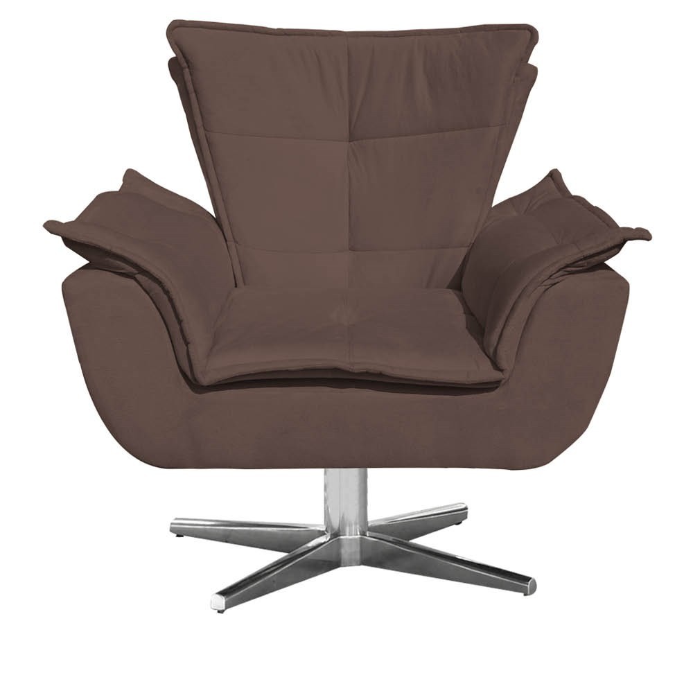 Kit 2 Poltronas Decorativas Base Giratória Cromada com Puff Opla Suede Marrom - Ibiza