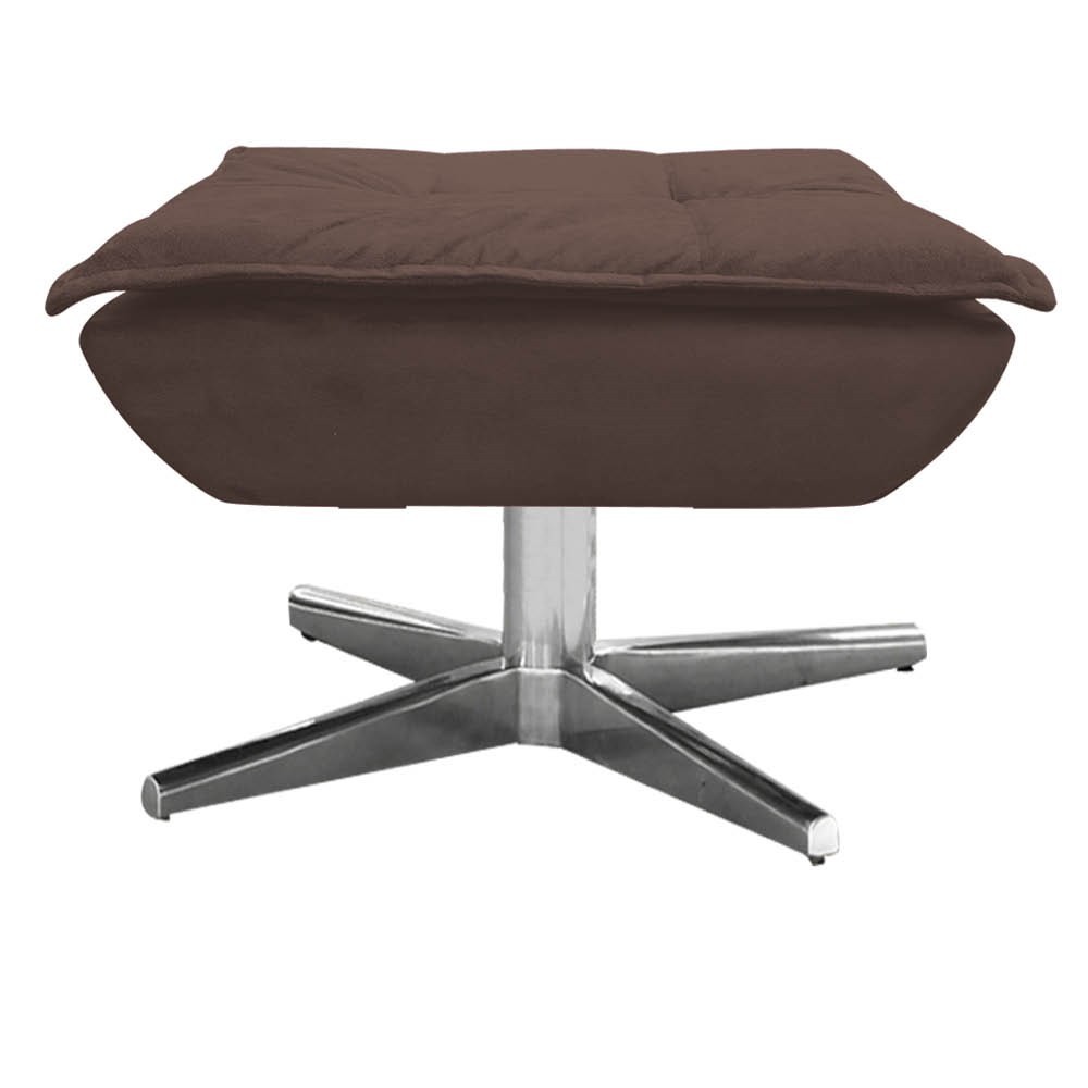 Kit 2 Poltronas Decorativas Base Giratória Cromada com Puff Opla Suede Marrom - Ibiza