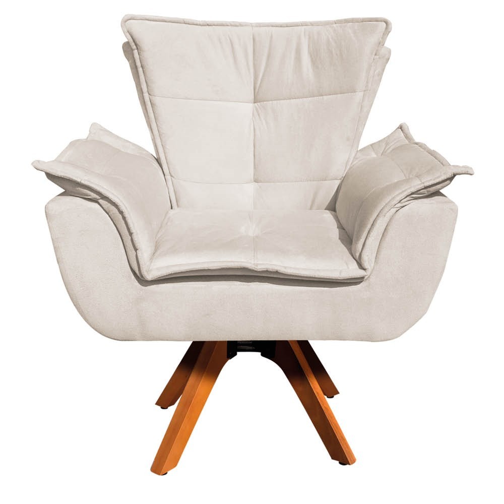 Kit 2 Poltronas Decorativas Base Giratória Giromad com Puff Opla Suede Bege - Ibiza