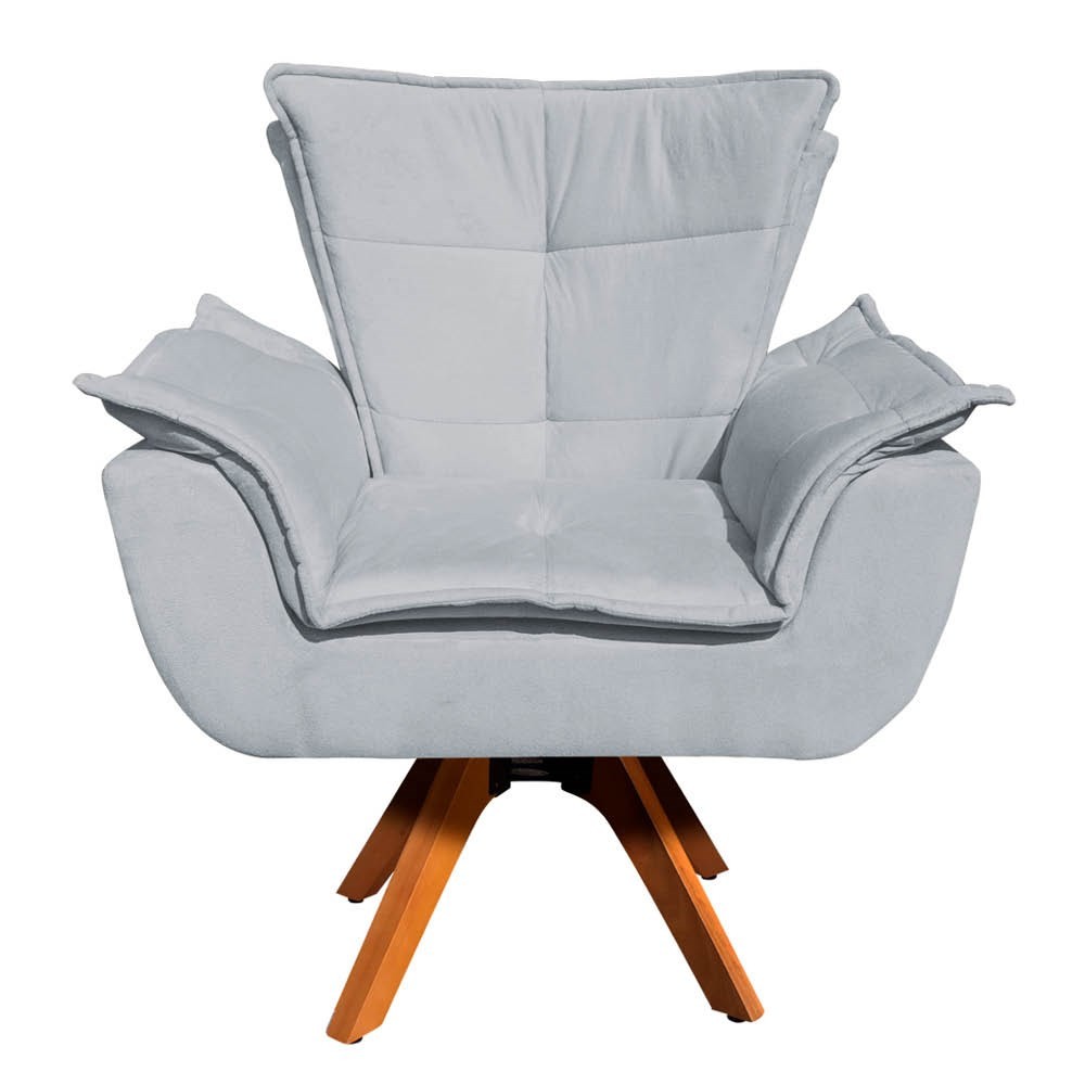 Kit 2 Poltronas Decorativas Base Giratória Giromad com Puff Opla Suede Cinza - Ibiza