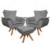 Kit 2 Poltronas Decorativas Base Giratória Giromad com Puff Opla Suede Grafite - Ibiza