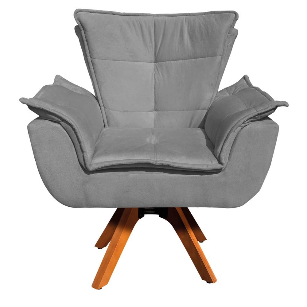 Kit 2 Poltronas Decorativas Base Giratória Giromad com Puff Opla Suede Grafite - Ibiza