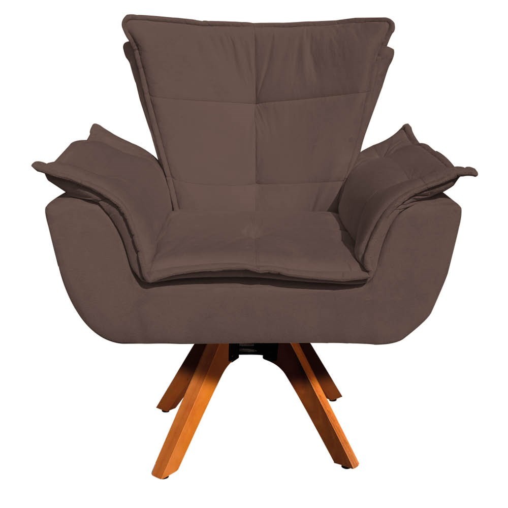 Kit 2 Poltronas Decorativas Base Giratória Giromad com Puff Opla Suede Marrom - Ibiza