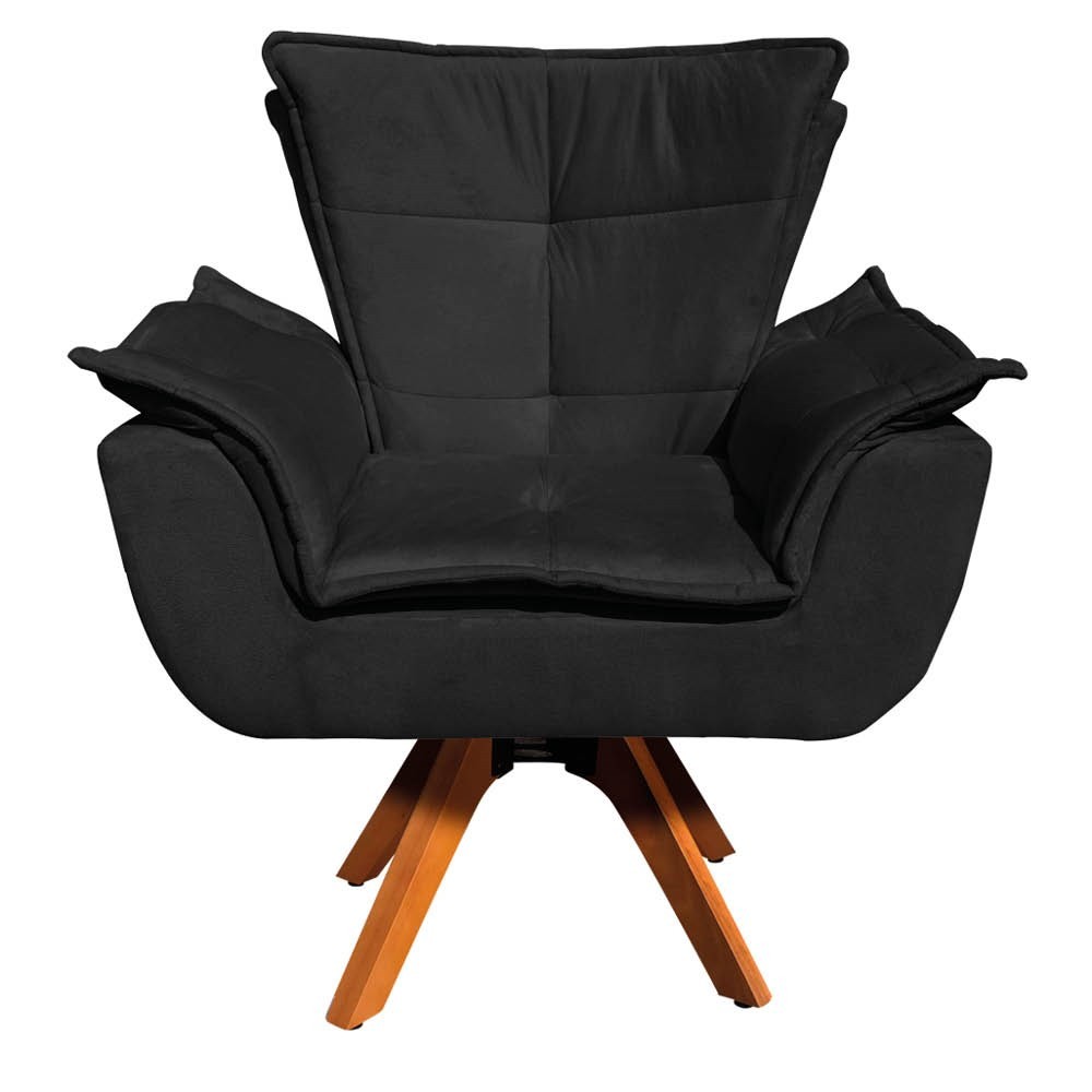 Kit 2 Poltronas Decorativas Base Giratória Giromad com Puff Opla Suede Preto - Ibiza