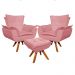 Kit 2 Poltronas Decorativas Base Giratória Giromad com Puff Opla Suede Rose - Ibiza
