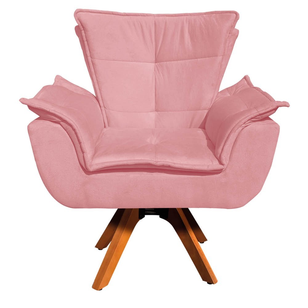 Kit 2 Poltronas Decorativas Base Giratória Giromad com Puff Opla Suede Rose - Ibiza