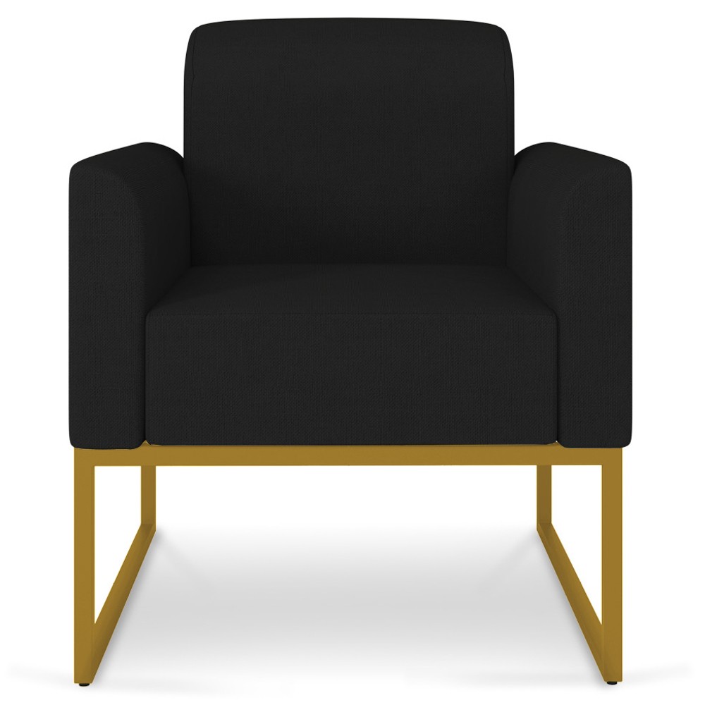 Kit 2 Poltronas Decorativas Base Industrial Dourada Maressa A79 Linho Preto - Ibiza