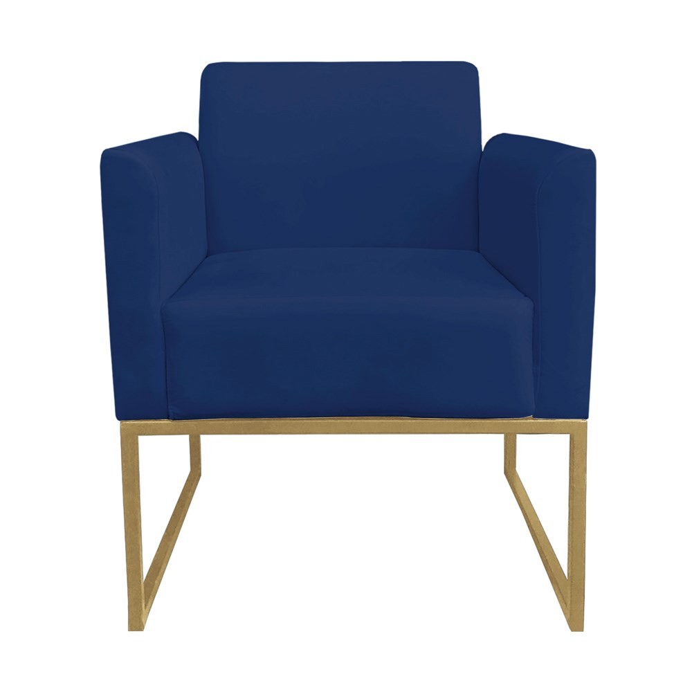 Kit 2 Poltronas Decorativas Base Industrial Dourada Maressa S04 Suede Azul Marinho - Ibiza