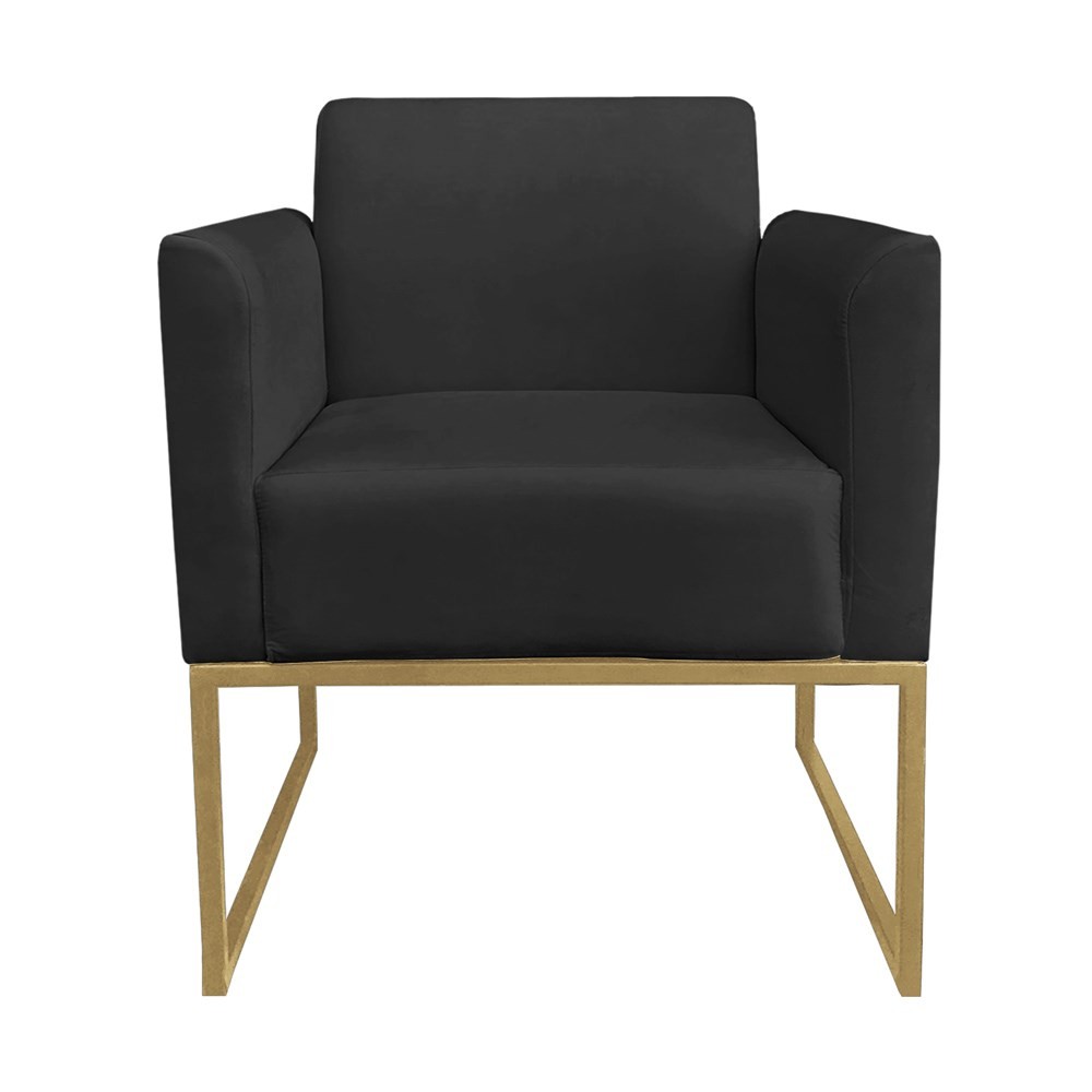 Kit 2 Poltronas Decorativas Base Industrial Dourada Maressa S07 Suede Preto - Ibiza