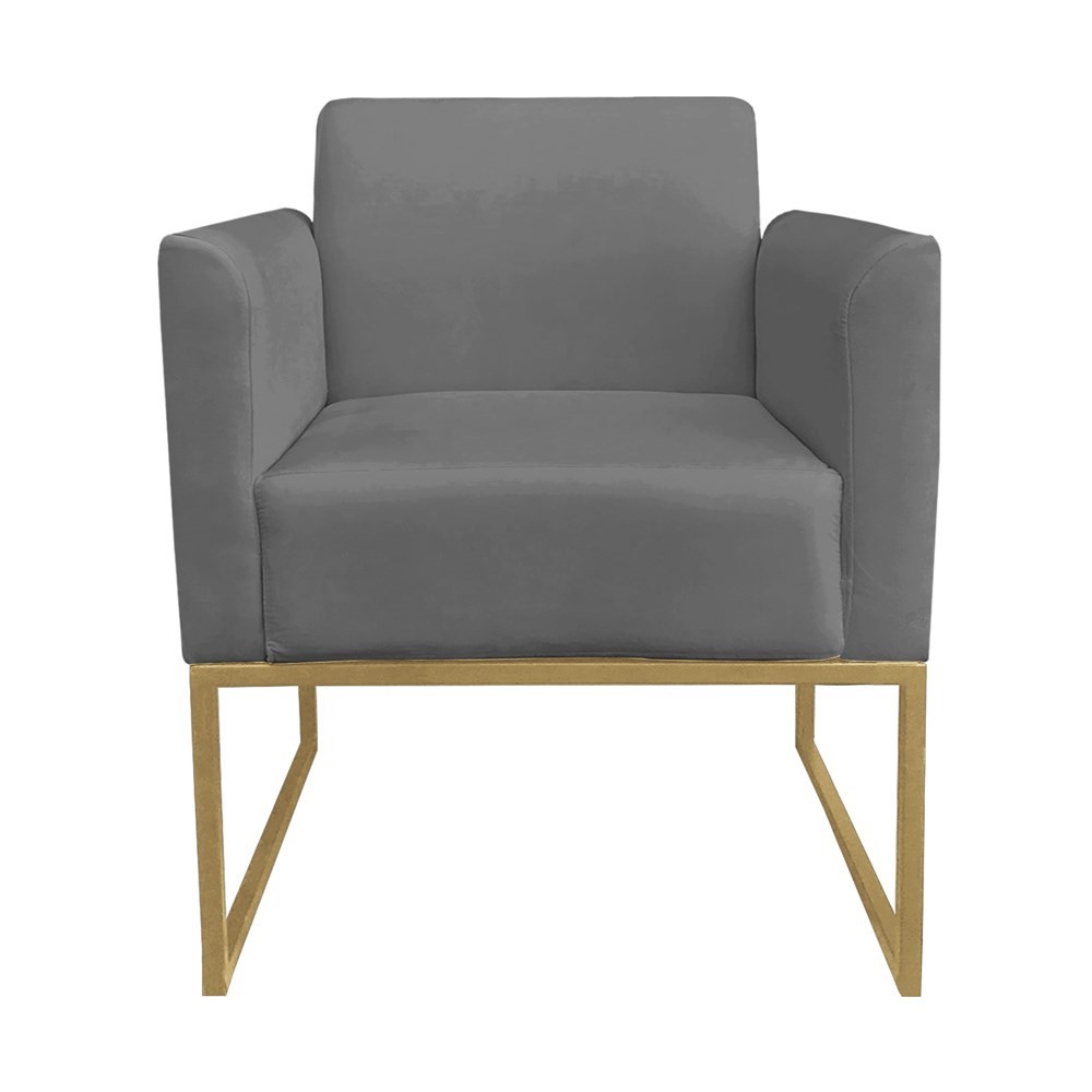 Kit 2 Poltronas Decorativas Base Industrial Dourada Maressa S08 Suede Grafite - Ibiza