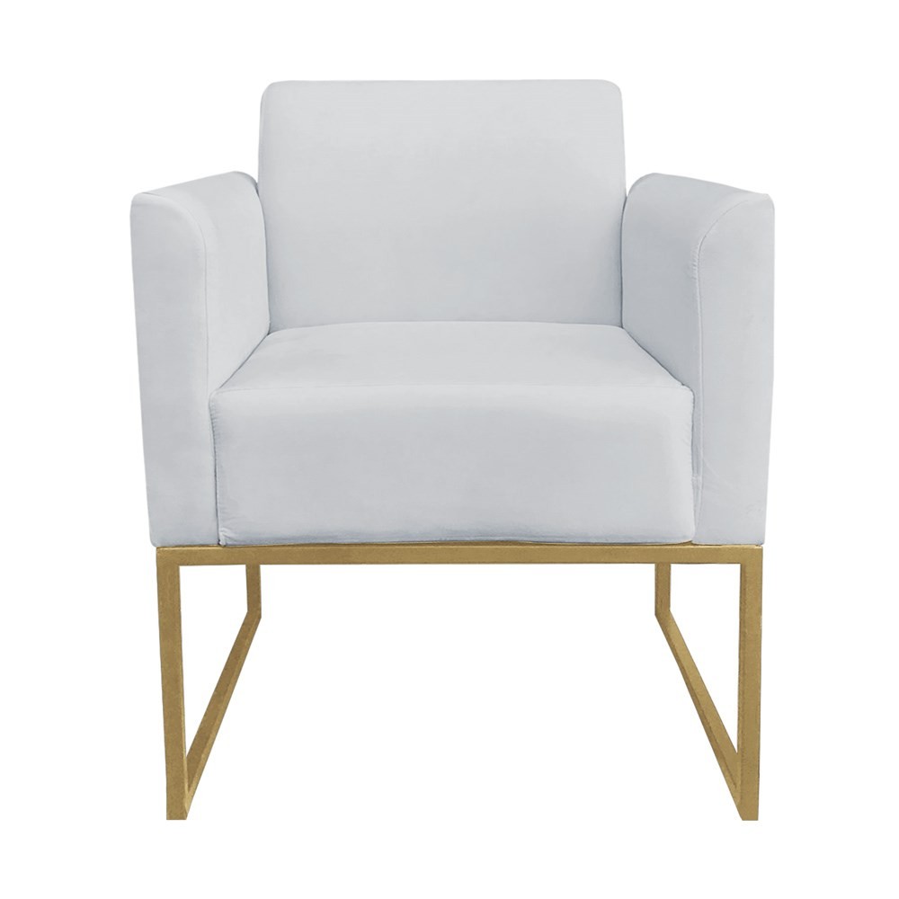 Kit 2 Poltronas Decorativas Base Industrial Dourada Maressa S10 Suede Cinza - Ibiza