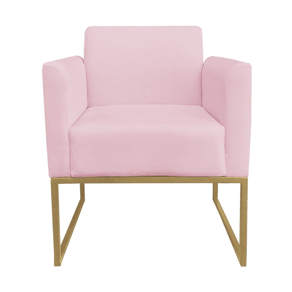 Kit 2 Poltronas Decorativas Base Industrial Dourada Maressa S19 Suede Rosa Bebê - Ibiza
