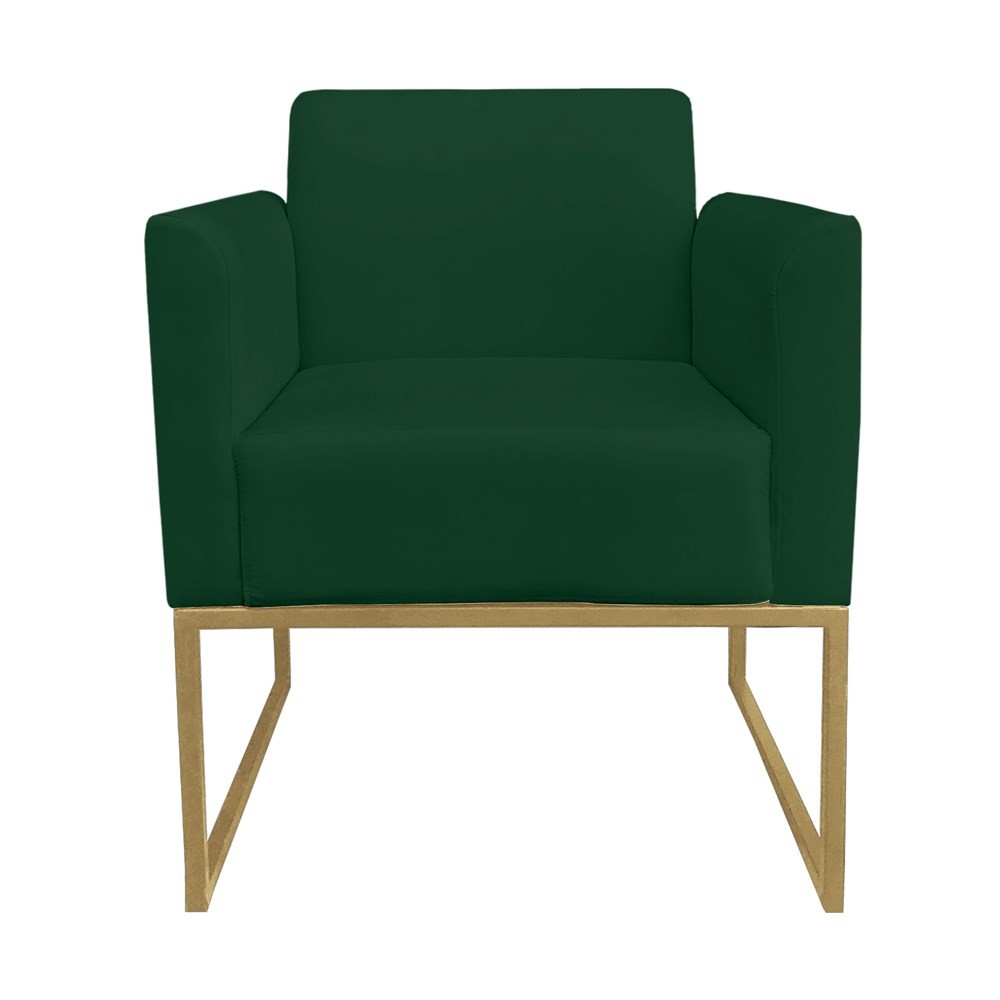 Kit 2 Poltronas Decorativas Base Industrial Dourada Maressa S23 Suede Verde - Ibiza