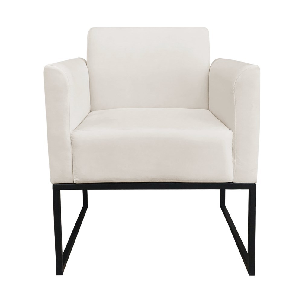 Kit 2 Poltronas Decorativas Base Industrial Preto Maressa S03 Suede Bege - Ibiza