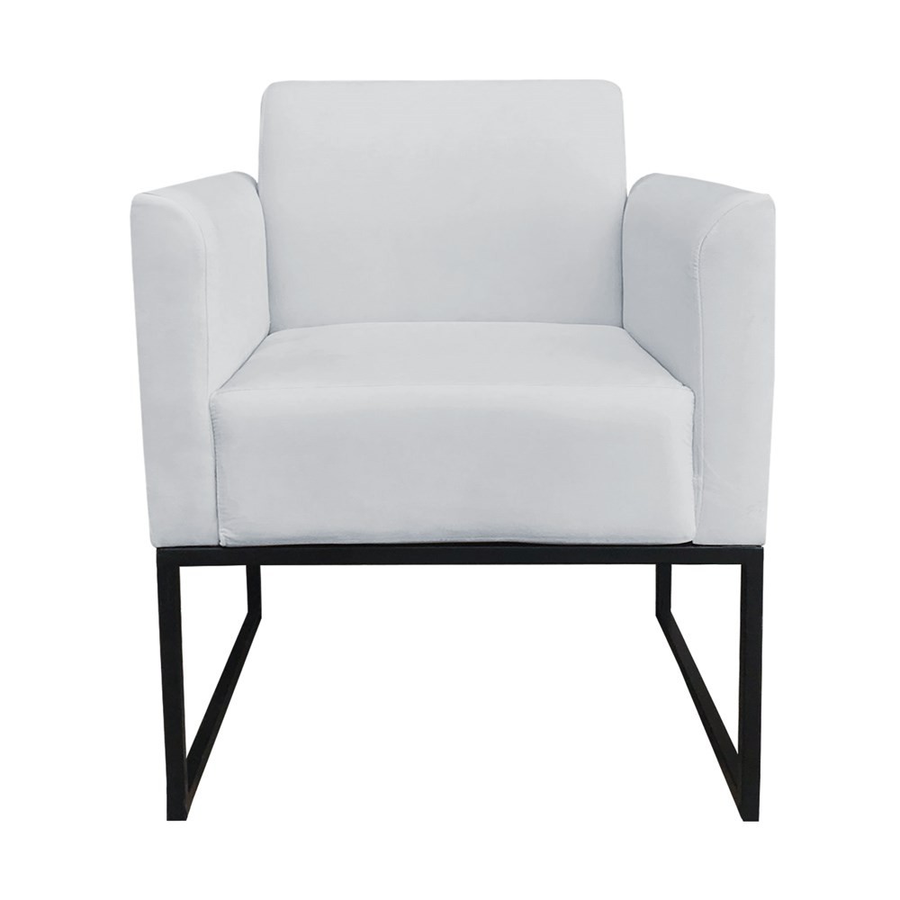 Kit 2 Poltronas Decorativas Base Industrial Preto Maressa S10 Suede Cinza - Ibiza