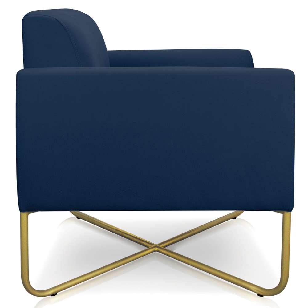 Kit 2 Poltronas Decorativas Base Industrial X Dourada Maressa S01 Suede Azul Marinho - Ibiza