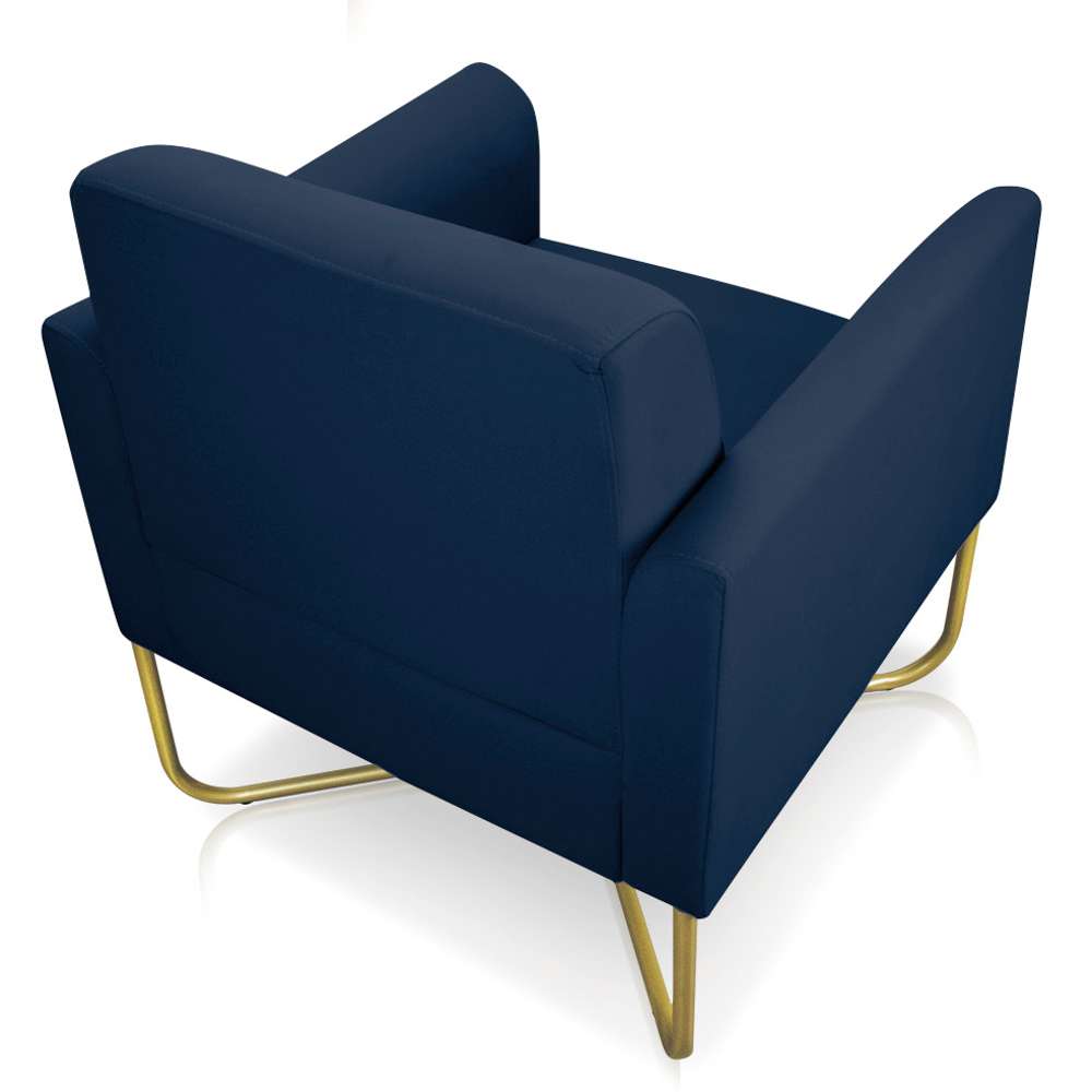 Kit 2 Poltronas Decorativas Base Industrial X Dourada Maressa S01 Suede Azul Marinho - Ibiza