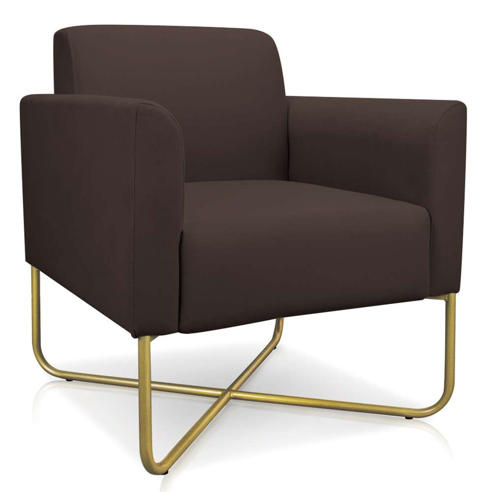 Kit 2 Poltronas Decorativas Base Industrial X Dourada Maressa S06 Suede Marrom - Ibiza